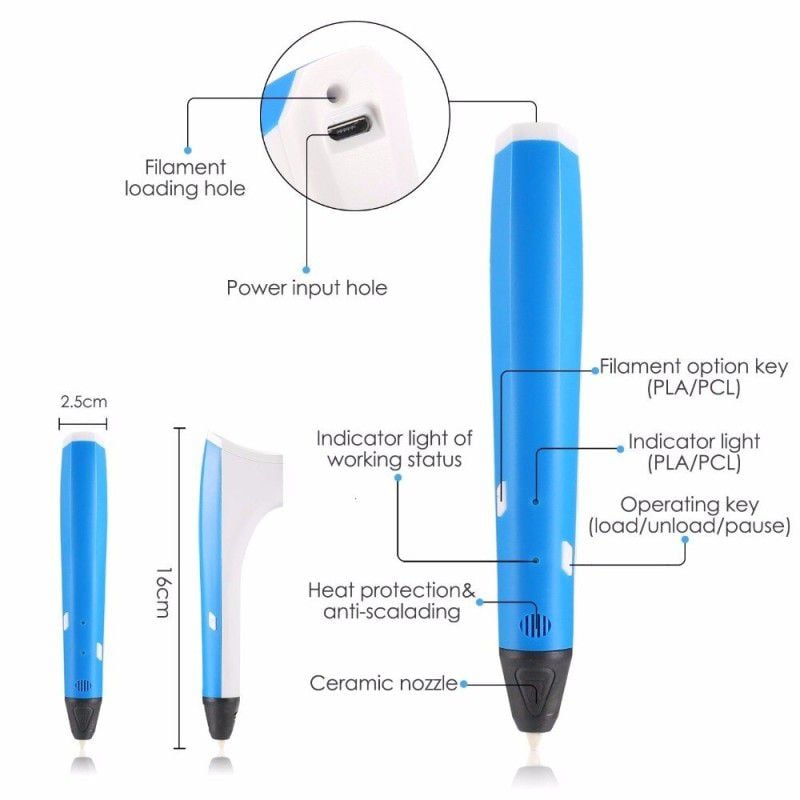 SunLu 3D Printing Pen With PCL Filament Blue   3D PEN SL BL (48) 800x800 